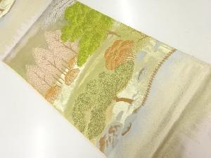 リサイクル　樹木風景模様織出し袋帯